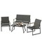 Grey Metal Fabric 4-Piece Outdoor Patio Set Loveseat Chairs with Glass Table